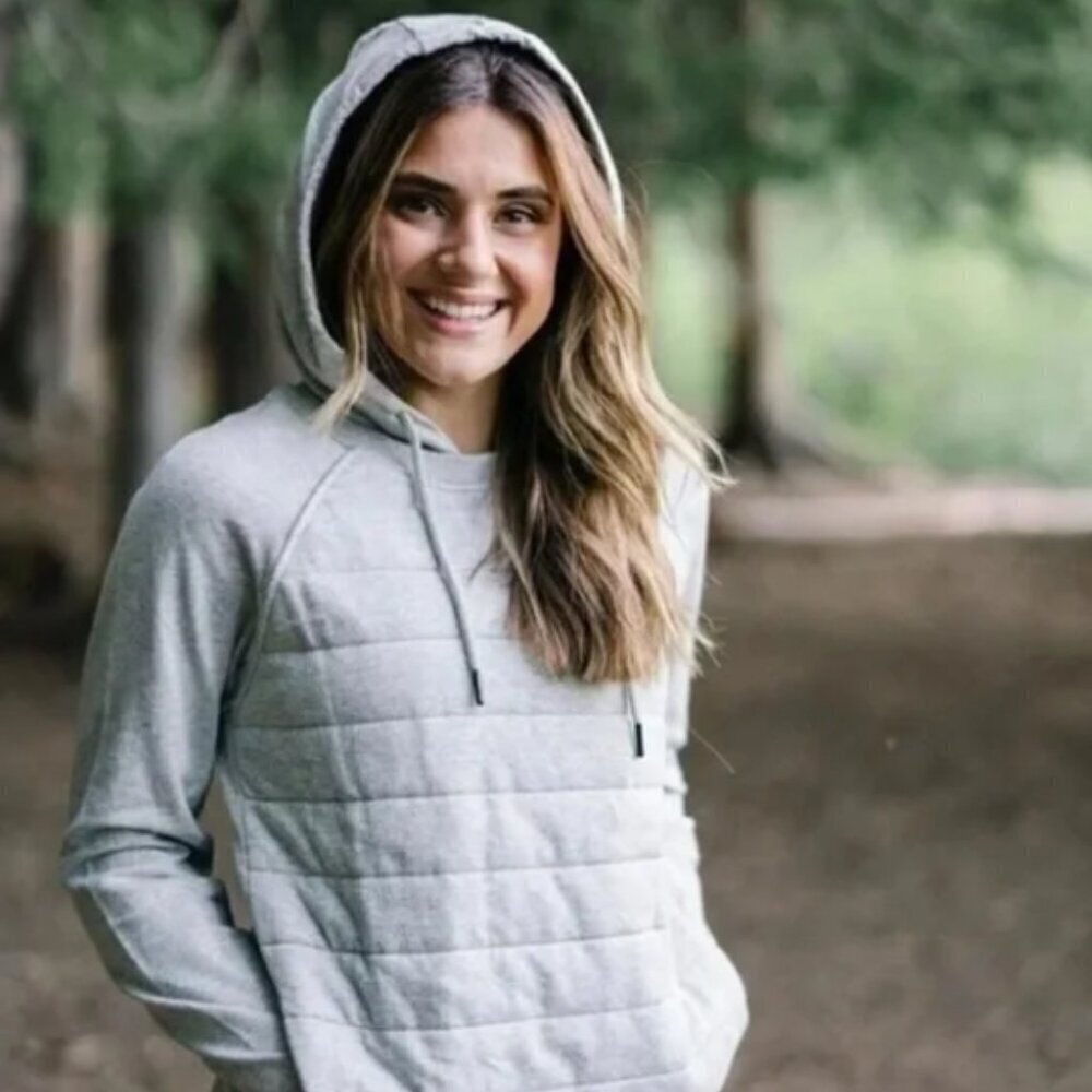 Zyia Combo Active Heather Gray Quilted Pullover Hoodie Size Medium